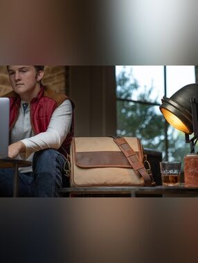 Jon Hart Canvas and Leather Messenger Bag in Tan, Unisex